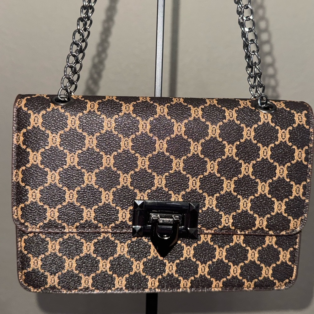 Brown Patterned Designer Shoulder Bag